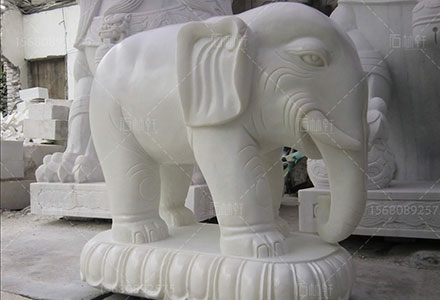 汉白玉雕塑大象，祥瑞摆件